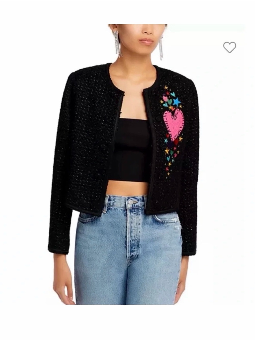 Black Cropped Embellished Heart Jacket